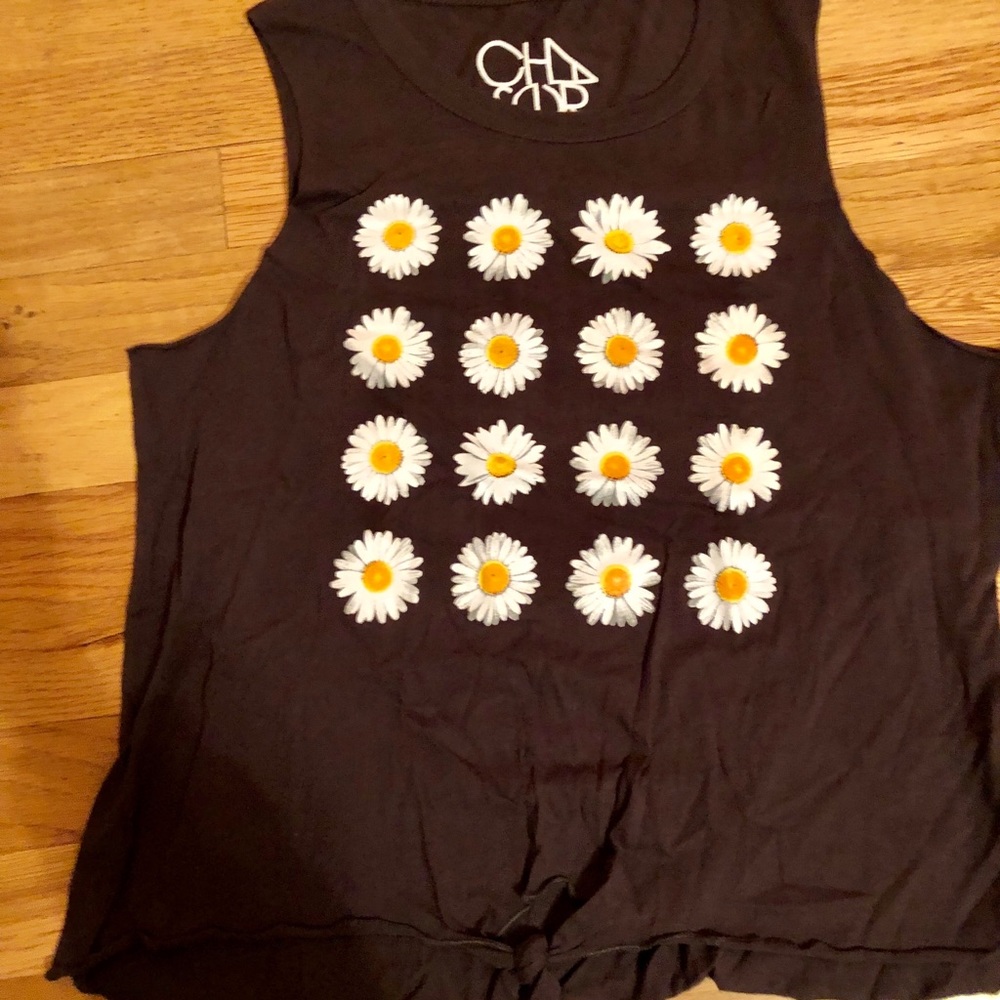 CUTE CHASER BROWN TOP WITH FLOWERS!